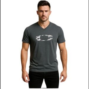 Oakley Charcoal Gray Graphic V-Neck Tee Shirt — Size S